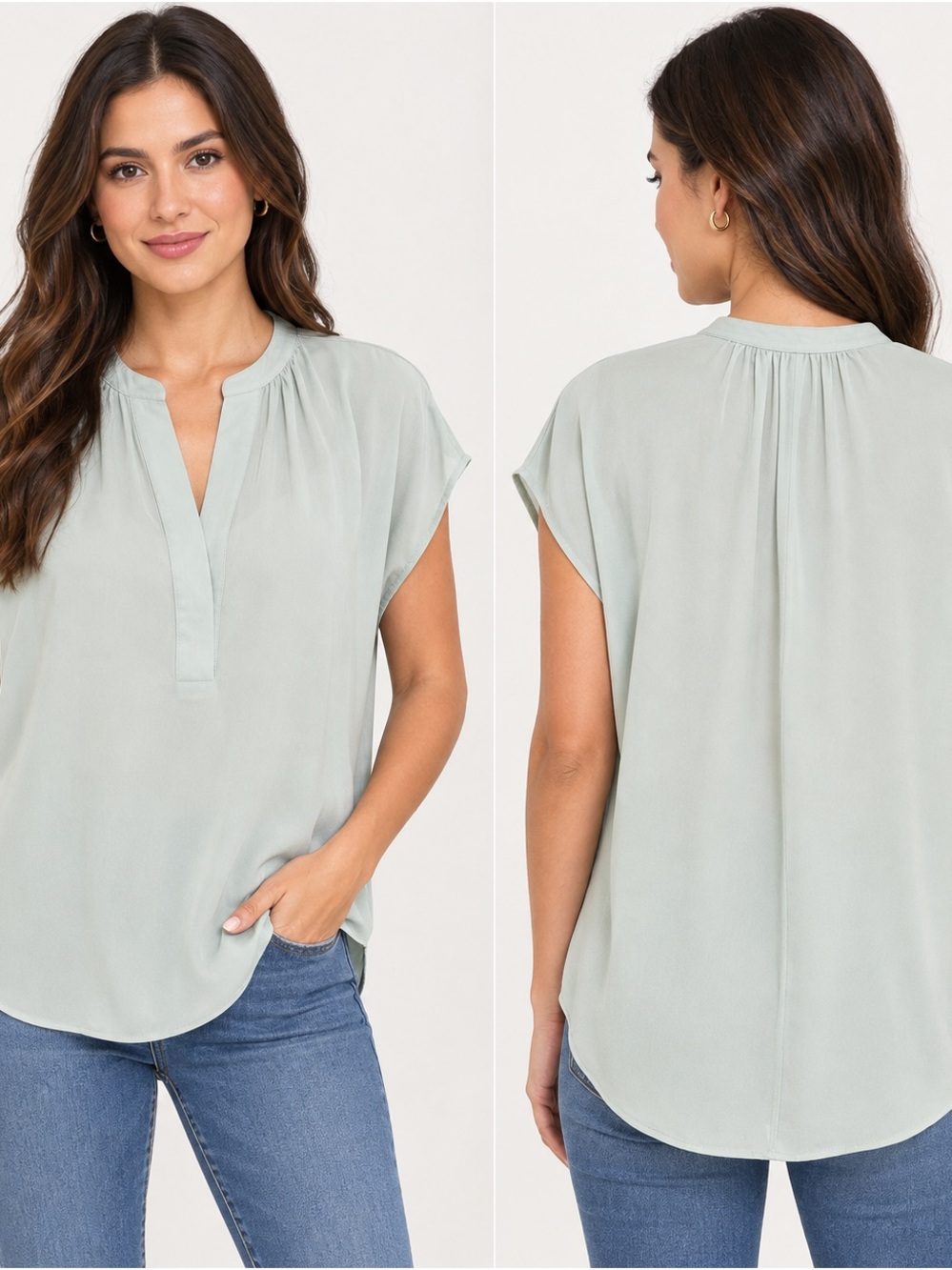 Vince Light Sage Split-Neck Cap Sleeve Blouse size XS